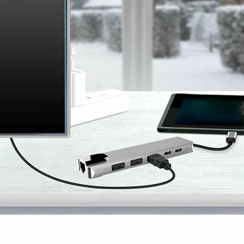 USB-C Hub Portable Multi-port 6-v-1 Typ-C Adaptér s 4K HDMI, RJ45 Ethernet Lan pre Nintendo Prepínač