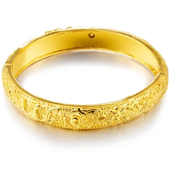 Trendy Ženy Šperky Dubaj Zlata Plné Dragon & Phoenix Vzor Pevný Náramok & Náramok s Priemerom 60 mm