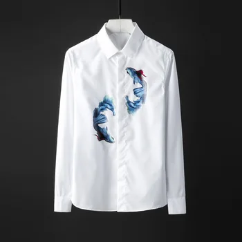 3D Digitálna Tlač Mužov Tričko Bavlna Čínsky Štýl, Dlhý Rukáv Mužov Košeľu Camisa Masculina Slim Fit Košele Muž