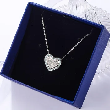 Módne šperky vysokej kvality, krásne čaro biele zlato dvojité srdci crystal náhrdelník žena clavicle reťazca darček pre ženy