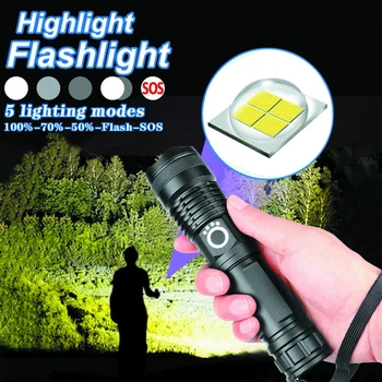 Led baterka Ultra Svetlé pochodeň XHP50 Camping svetlo 5 prepínač Režimov nepremokavé Zoomovateľnom 18650 batérie Nabíjateľné