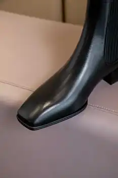 Krazing hrniec Chelsea boots prírodná koža pletenie odporúčame štvorcové prst hrubé med päty pošmyknúť na pekné dievčatá útulný členková obuv L33