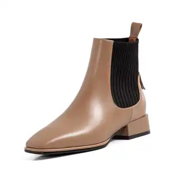 Krazing hrniec Chelsea boots prírodná koža pletenie odporúčame štvorcové prst hrubé med päty pošmyknúť na pekné dievčatá útulný členková obuv L33