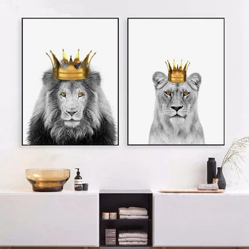 Zvieratá Plagát Zlatá Koruna Plátno Na Maľovanie Lion King Kráľovná Plagát Na Stenu Art Print Moderný Obraz Pre Obývacia Izba Domáce Dekorácie