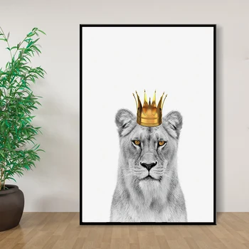 Zvieratá Plagát Zlatá Koruna Plátno Na Maľovanie Lion King Kráľovná Plagát Na Stenu Art Print Moderný Obraz Pre Obývacia Izba Domáce Dekorácie