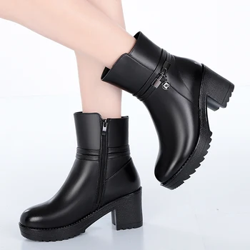 ženy to veľká veľkosť voľný čas teplá vlna snehu topánky prírodné kožené zimné topánky na platforme boot hrubé vysoké podpätky botas mujer botines
