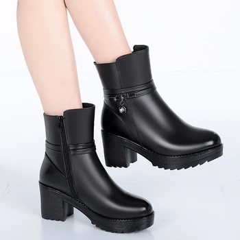 ženy to veľká veľkosť voľný čas teplá vlna snehu topánky prírodné kožené zimné topánky na platforme boot hrubé vysoké podpätky botas mujer botines