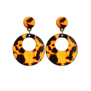 2018 Nových Európskych A Amerických Módnych High Street Šperky Duté Okrúhle Leopard Akryl Drop Náušnice Pre Sexy Ženy, Dievča Strany Dary