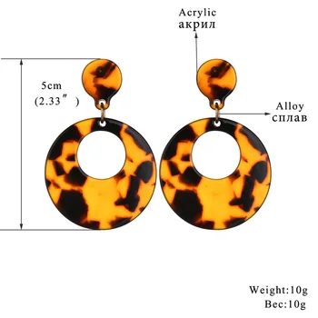2018 Nových Európskych A Amerických Módnych High Street Šperky Duté Okrúhle Leopard Akryl Drop Náušnice Pre Sexy Ženy, Dievča Strany Dary