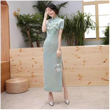 Leto Jar Výšivky Čínske Tradičné Dlhé Cheongsam Top Šaty Plus Veľkosť Šaty Pre Ženy Qipao китайское платье