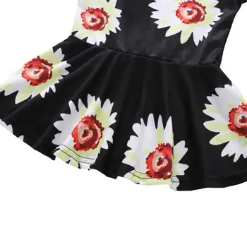 Baby Dievčatá Skladaný Šaty Jeseň O-Krku Sladký Kvetinový Tlač Princezná Oblečenie