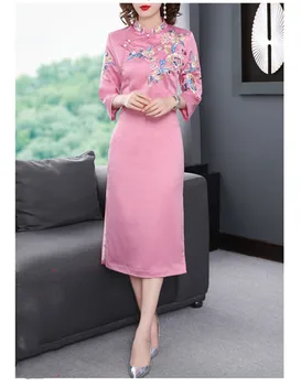 Nové jarné originálny dizajn Čínsky štýl, kvet Vyšívané veľká veľkosť lepšiu cheongsam šaty pre ženy