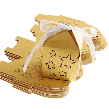50pcs Cut Star Vzor Papiera Cukrovinky, Sladkosti, Darčekové Krabice Baby Sprcha Zdvorilosti (Golden Yellow Box)