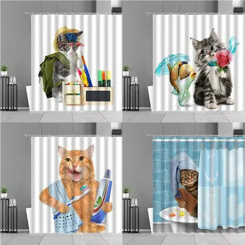 Vtipné Pet Mačka Sprchový Záves Roztomilý Zvieratá, Mačky, Psov Ryby Ruže Kvet Tlač Vaňa Záclony Deti Izba Kúpeľňa Decor Nepremokavé