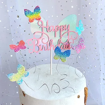 Motýľ Happy Birthday Cake Vňaťou Roztomilé Farebné Zvieratá Cupcake Vňaťou Pre Dievčatá Narodeninovej Party Cake Dekorácie Baby Sprcha