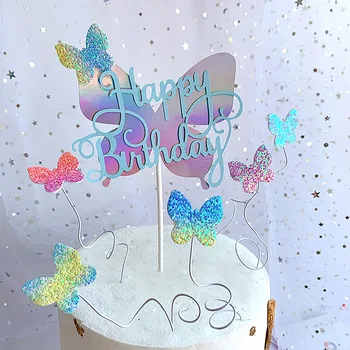 Motýľ Happy Birthday Cake Vňaťou Roztomilé Farebné Zvieratá Cupcake Vňaťou Pre Dievčatá Narodeninovej Party Cake Dekorácie Baby Sprcha