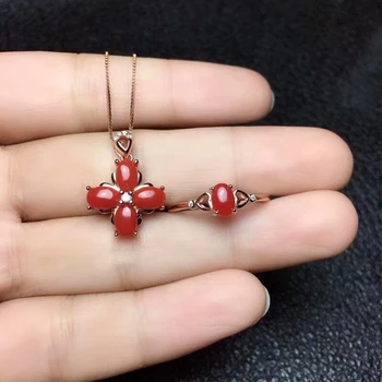 MeiBaPJ Prírodné Červené Koraly Drahokam 925 Čistého Striebra Prsteň Prívesok Náhrdelník 2 Vyhovuje Jemné Svadobné Šperky Sady pre Ženy