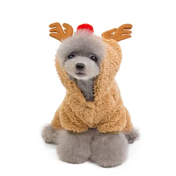 Malý Pes Vianočný Kostým Oblečenie Teplá Fleece Psa Kabát s Kapucňou, Jeleň Velvet Jumpsuit pre Yorkies Teddy Zimné Pet Oblečenie