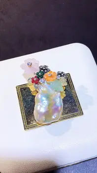 Vlastný Dizajn Baroková Perla Brošňa S Kvetinová Výzdoba Keshi Pearl Prívesok Ženy, Darčeky 20-40 mm Baroková Perla