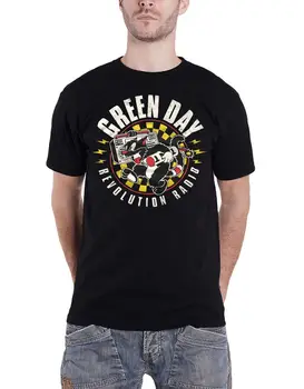 Zelený Deň Tričko Revolúcie Rádio Mačka Logo Kapely Nový Úradný Mens Black Xxl