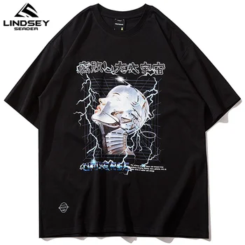 LINDSEY SEADER pánske T-shirt Hip Hop Nadrozmerné Lightning AI Hlava Japonskej Bavlna Bežné Harajuku Krátke Rukáv Top Tees Tshirts