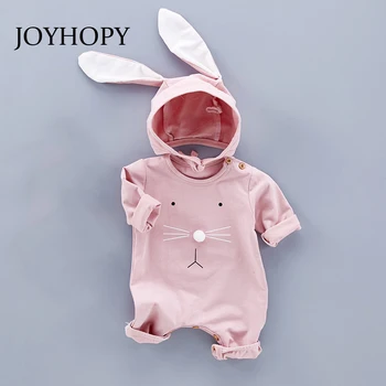 JOYHOPY 2018 baby Chlapci oblečenie Nastaviť Roztomilý Králik Novorodenca Dievčatká Romper+Klobúk 2 ks Oblečenia Nastaviť Oblečenie