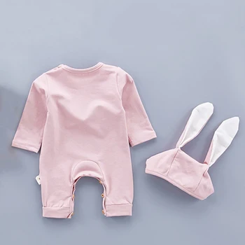 JOYHOPY 2018 baby Chlapci oblečenie Nastaviť Roztomilý Králik Novorodenca Dievčatká Romper+Klobúk 2 ks Oblečenia Nastaviť Oblečenie