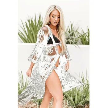 Hot predaj letné ženy Obväz Kryt Ups sexy hlboké V-neck plavky Čipky kryt nahor bikini beach Šaty Voľné plavky plážové oblečenie