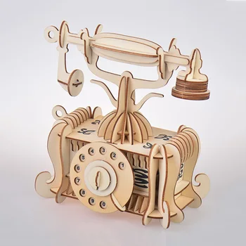 Staromódny telefón diy hračka drevené 3D model constructor pre dospelých, deti, deti hobby boss estetica maquina modelarstwo