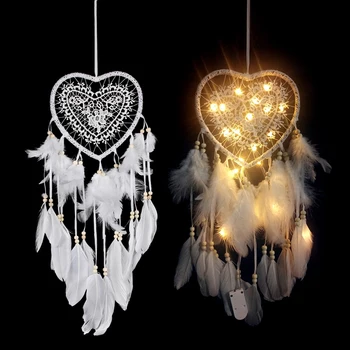 Srdce Tvar Pierko Prívesok LED Reťazec Svetlo Dream Catcher Domov Visí Dekor Môže byť použitý ako darček