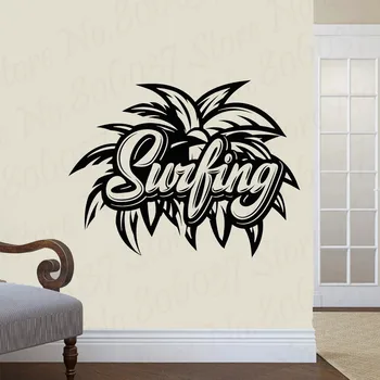 Extrémne Športy Vinyl na Stenu Odtlačkový Písmom Surfovanie Pláži Palmové Listy Dovolenku Surfer Dekor Nálepky nástenná maľba WL2003