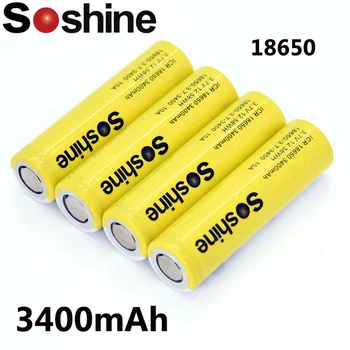 Soshine 3,7 V Nabíjateľná 18650 Batérie Bunky 3400mAH pre Led Baterkou Svetlomet Bicyklov Svetla