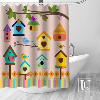 Vták Cartoon Sprchové Závesy Vlastný Dizajn, Kreatívne Sprchový Záves Kúpeľňa Nepremokavé Polyesterové Tkaniny