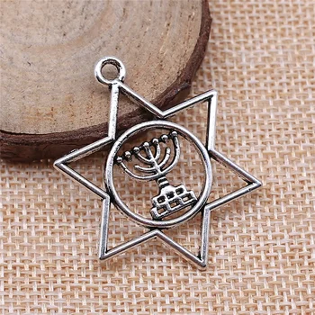 20pcs 39x32mm antique silver Judaizmus Menorah Šesť-špicaté Hviezdy charms diy retro šperky nosenie Náušnice keychain vlasy karta, prívesok