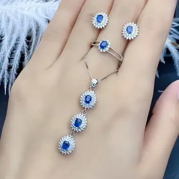 KJJEAXCMY Jemné Šperky 925 sterling silver vykladané prírodné sapphire ženský prsteň prívesok náušnice nastaviť ušľachtilý podporuje test