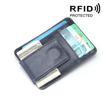 Multifunkčné Dolár Klip pravej Kože Kreditnej Karty Držiteľ Anti-magnetické Ženy Muži Karty Peňaženky RFID Tenké ID Karty Taška Kabelku