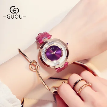 GUOU 2020 Nové Štýlové Ženy, Dámske Hodinky, Luxusné Značky Nehrdzavejúcej Ocele Watchband Rose Gold Dial Quartz Hodiny zegarek damski