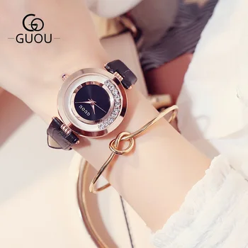GUOU 2020 Nové Štýlové Ženy, Dámske Hodinky, Luxusné Značky Nehrdzavejúcej Ocele Watchband Rose Gold Dial Quartz Hodiny zegarek damski