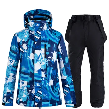 -30 Outdoorové Športové oblečenie pre Mužov Obleku Snehu sa Nastavuje Snowboarding Oblečenie, Nepremokavé, Zimné Kostým Modrý Lyžiarske Bundy + Podbradníky Nohavice Muž