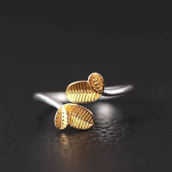 S925 Šterlingov Strieborné Prstene pre Ženy vantage zlaté lístie Geometrické 925 Silver Jemné Šperky Minimalistický Darček