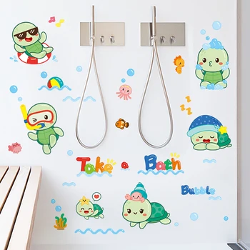 Cartoon Korytnačka Samolepky na Stenu pre Deti Miestnosti, Spálne Dekorácie Kúpeľňa Nepremokavé samolepiace Tapety Domova