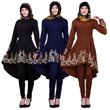Moslimské Ženy Topy Horúce Lisovanie Etnických Top Asymetrie Vysoká Nízka Šaty Lem O Krk Dlhý Rukáv 2019, Blúzky, Topy Arabských Islamské Oblečenie