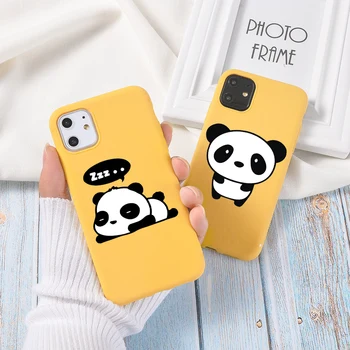 Roztomilá Panda Telefón púzdra pre iPhone XR XS Max 8 7 6 6 11 Pro Max 5 5S SE Soft TPU Kawaii Panda Vzor Žlté Prípadoch Kryt