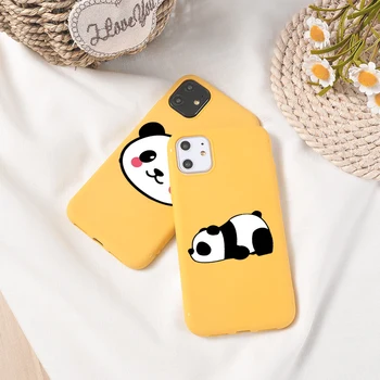 Roztomilá Panda Telefón púzdra pre iPhone XR XS Max 8 7 6 6 11 Pro Max 5 5S SE Soft TPU Kawaii Panda Vzor Žlté Prípadoch Kryt