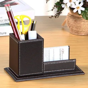 Multi-funkčné plochy úložný box Kožené kancelárske písacie potreby držiak na pero Kreatívne vizitky prípade