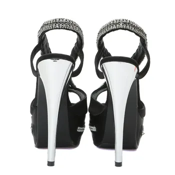 Olomm Ženy Platformu Sandále Sexy Crystal Tenké Vysoké Podpätky Dámy Sandále Típat Prst Black Strany Topánky Ženy NÁM Plus Veľkosť 4-9.5