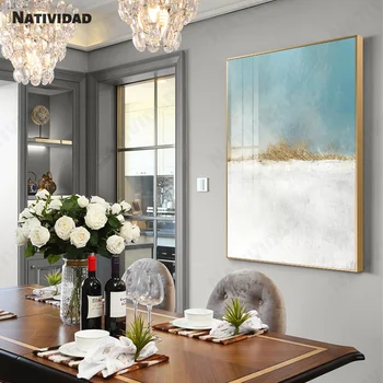 Abstrakt tečie zlaté modré plátno na maľovanie Nordic light blue tlač plagátov osobnosti domáce dekorácie z obývacej izby