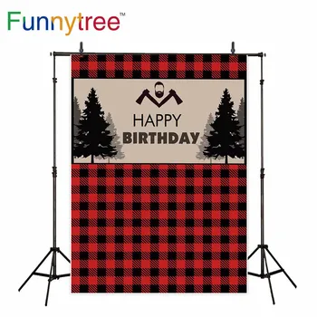 Funnytree kulisu pre photo studio Drevorubač tému narodeninovej party červené a čierne kockované Vianočné fotografie pozadí prop