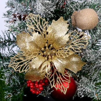 12 Vianočné Lesk Poinsettia Vianočný Strom Ornament Vianočné Kvety, Umelé Kvety, Vianoce Strom Dekorácie Vianoce