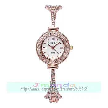 100ks/veľa kráľ dievča-9648 nové eleganciu plný krištáľový náramok, hodinky pre ženy, mini oceľový pás lady zábal quartz hodinky veľkoobchod